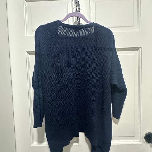 Theory Hyori Cashcotton Waffle Knit Cardigan Cashmere Blend Large Navy Blue EUC - Picture 7 of 8